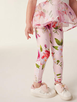 Ted Baker Baby Logo Floral Organza Peplum Top & Leggings Set, Pink/Multi