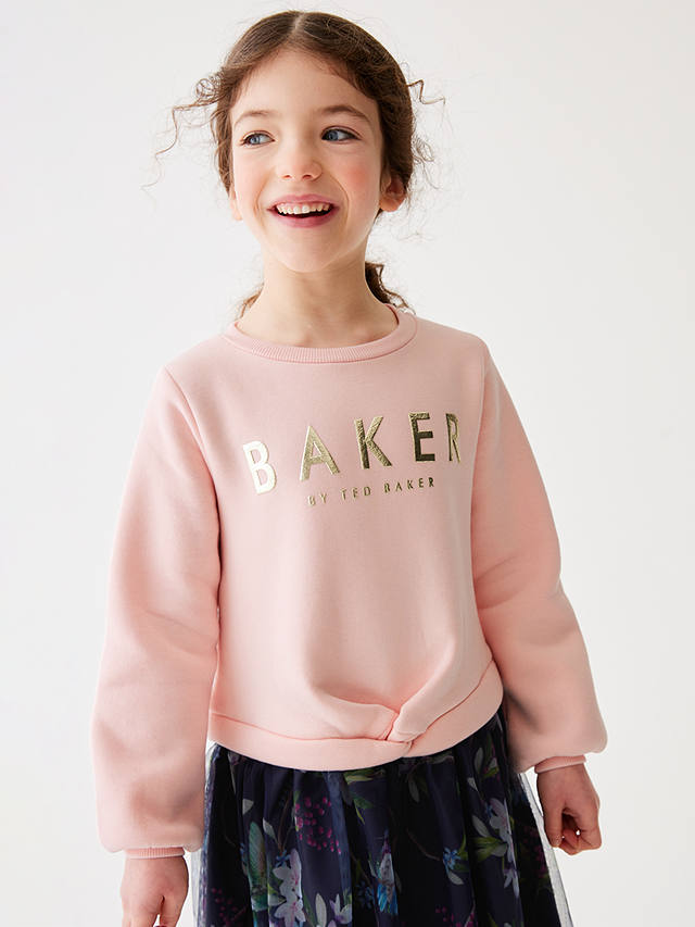Ted Baker Kids' Mockable Logo Sweatshirt Dress, Pink/Multi