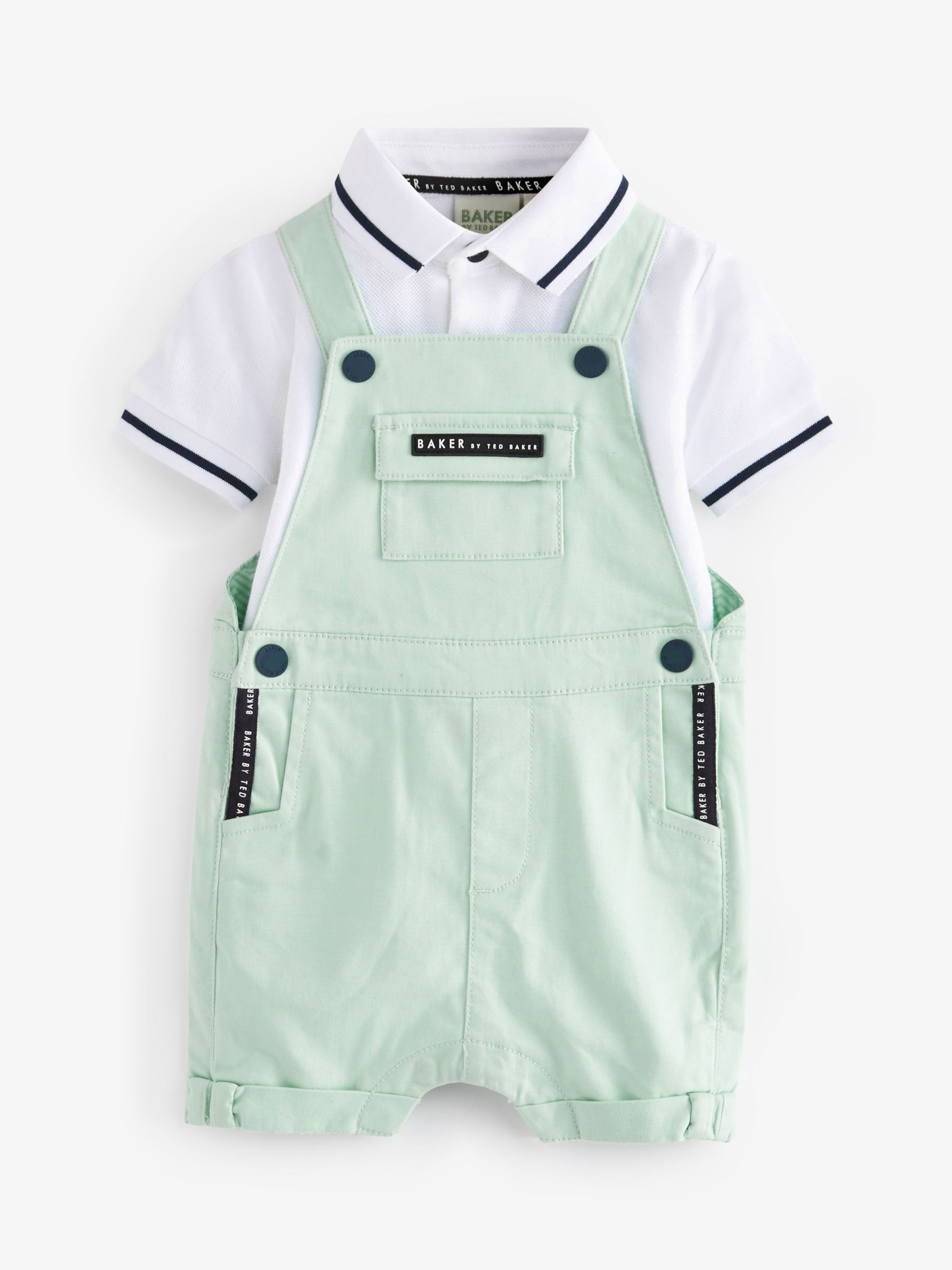 Ted Baker Baby Dungarees & Polo Shirt Set, Green, 0-3 months