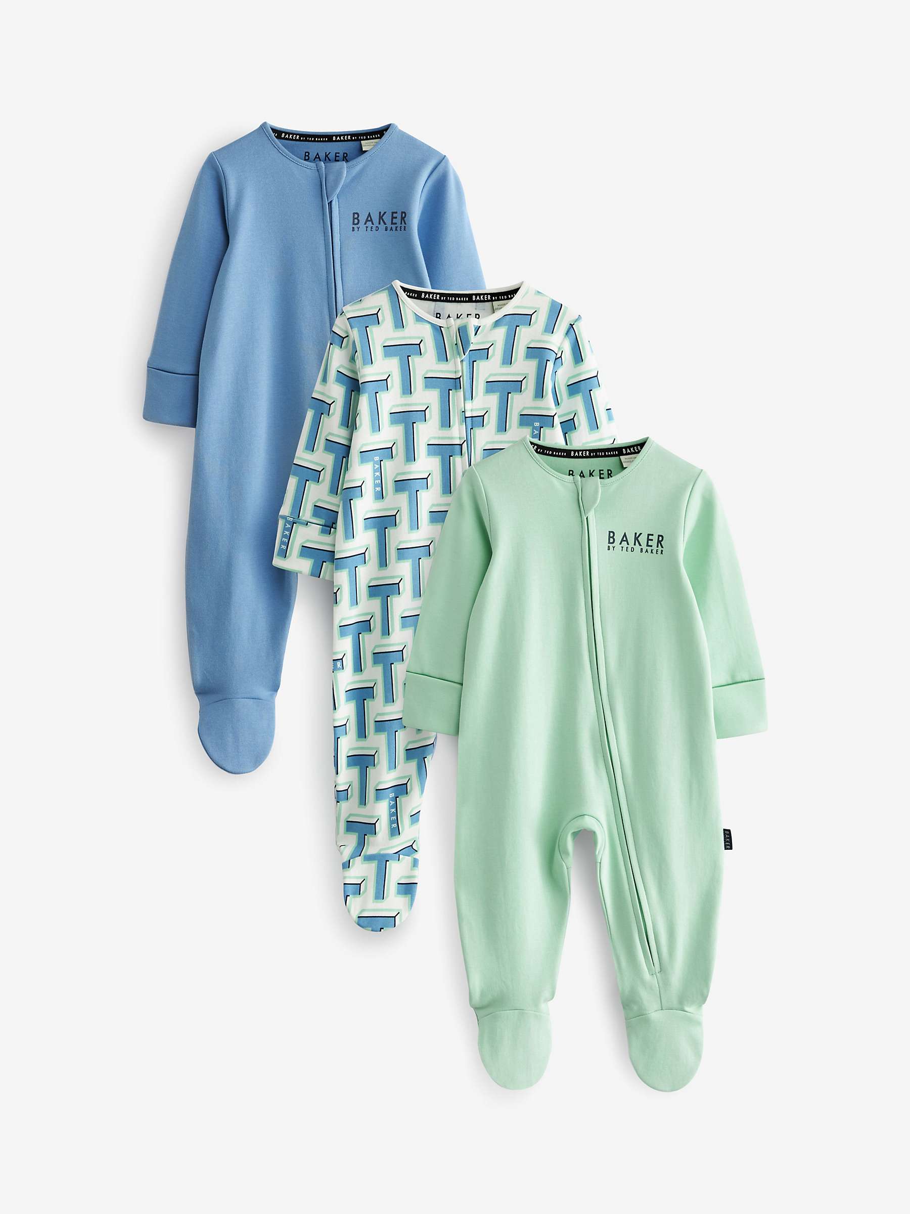 Buy Ted Baker Baby Logo/Block Sleepsuits, Pack Of 3, Blue/Multi Online at johnlewis.com