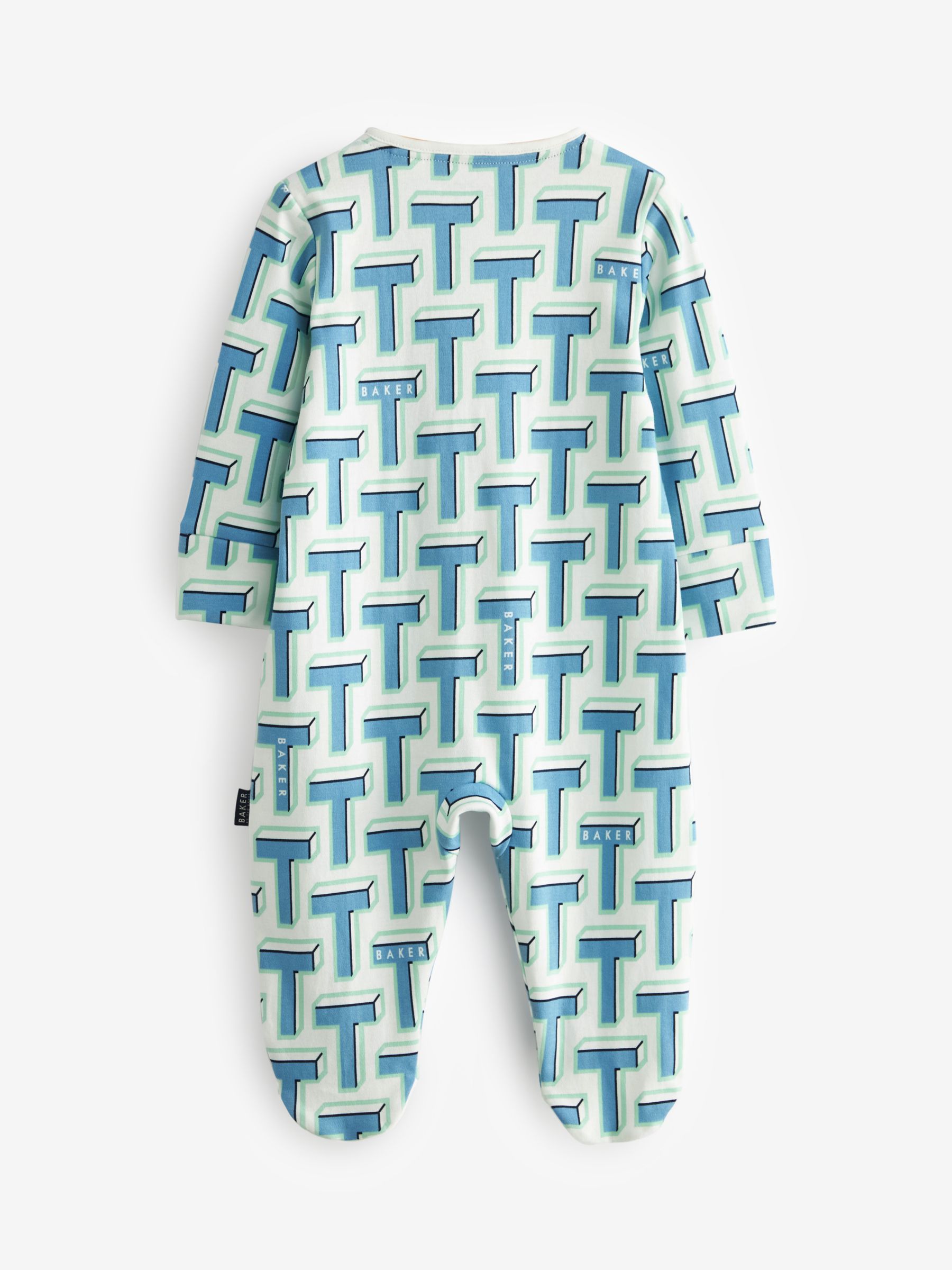 Ted Baker Baby Logo/Block Sleepsuits, Pack Of 3, Blue/Multi, 9-12 months
