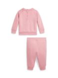 Ralph Lauren Baby Polo Embroidered Logo Sweatshirt & Joggers Set, Tickled Pink