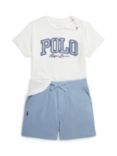 Ralph Lauren Baby Polo Logo Applique T-Shirt & Shorts Set, Off White/Blue