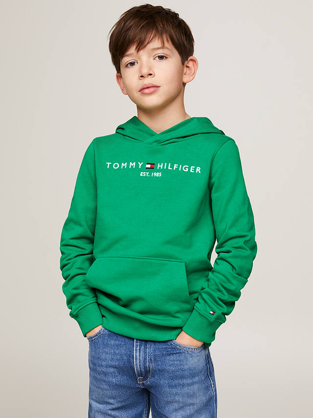 Tommy Hilfiger Kids' Essential Pullover Hoodie, Olympic Green at John ...