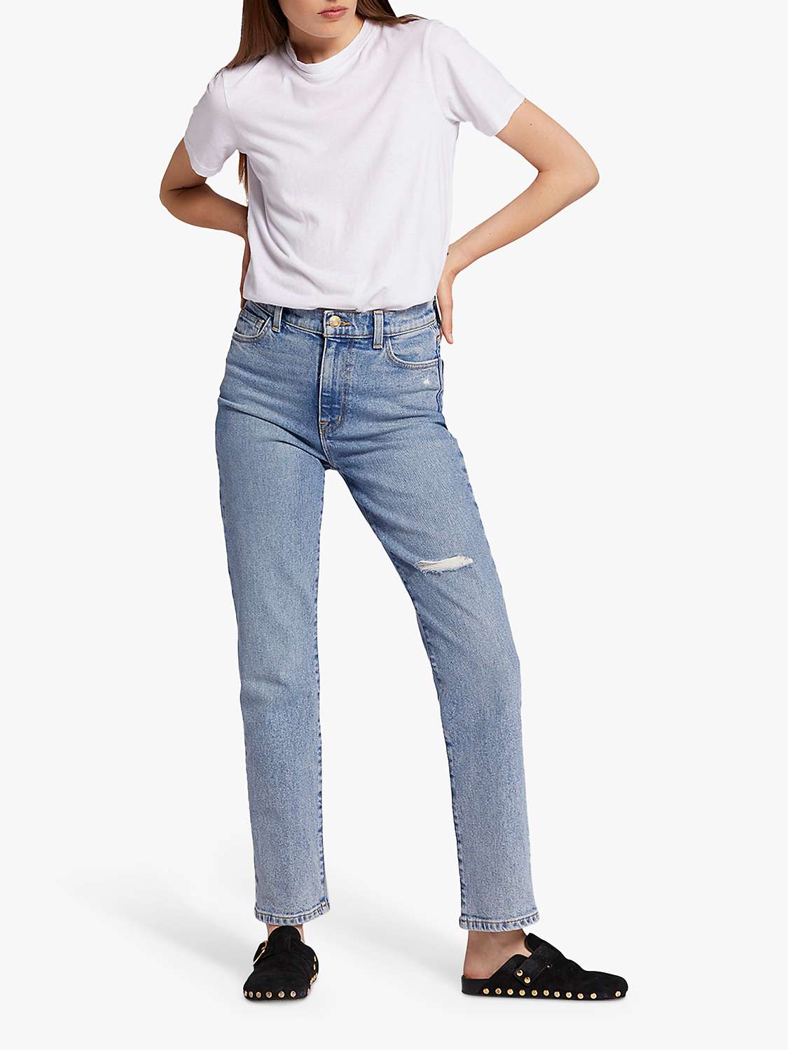 Buy Current/Elliott The Soulmate High Rise Slim Straight Distressed Jeans, Camino Light Blue Online at johnlewis.com