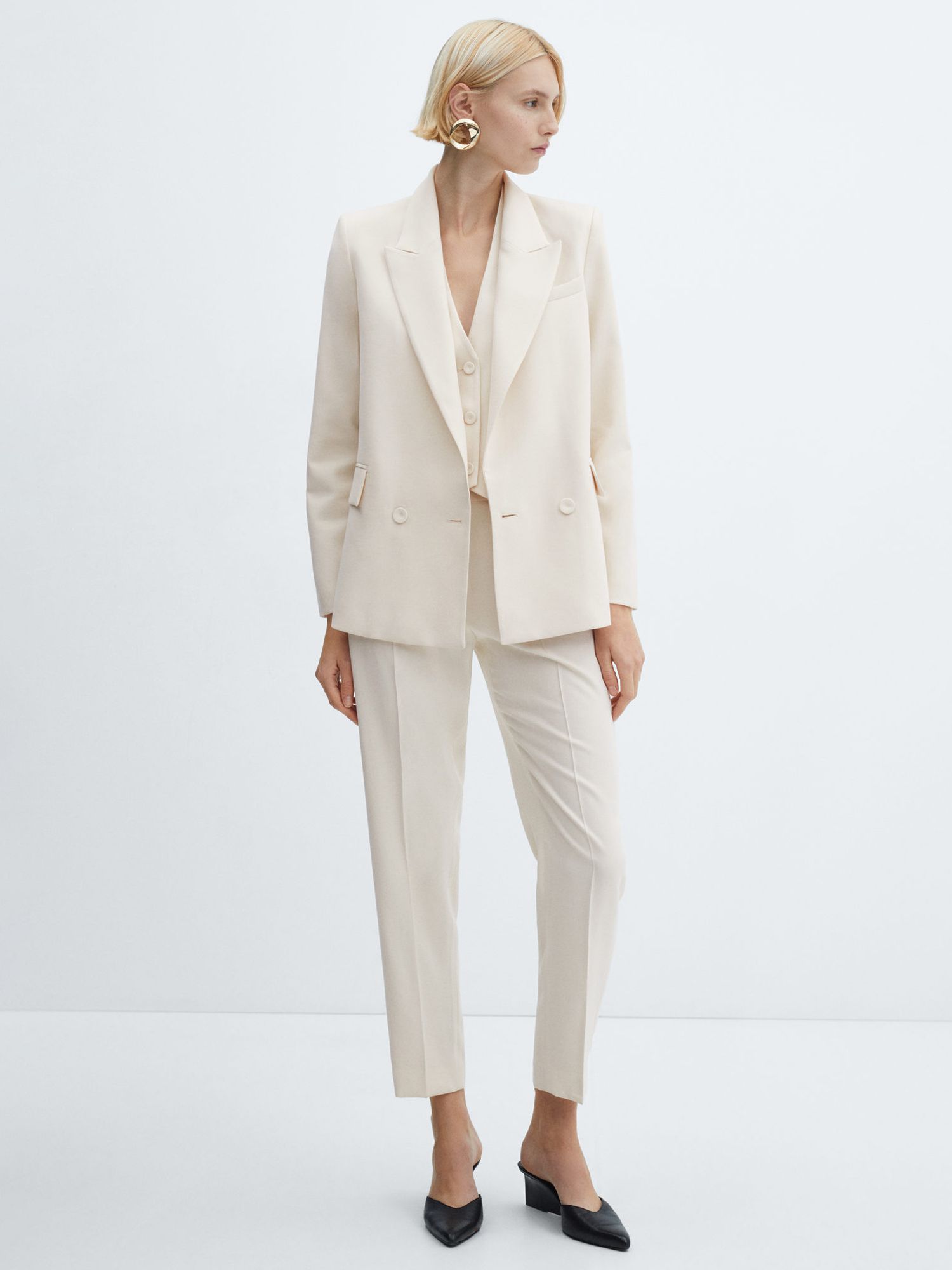 Mango Tempo Double Breasted Suit Blazer, Cream at John Lewis & Partners