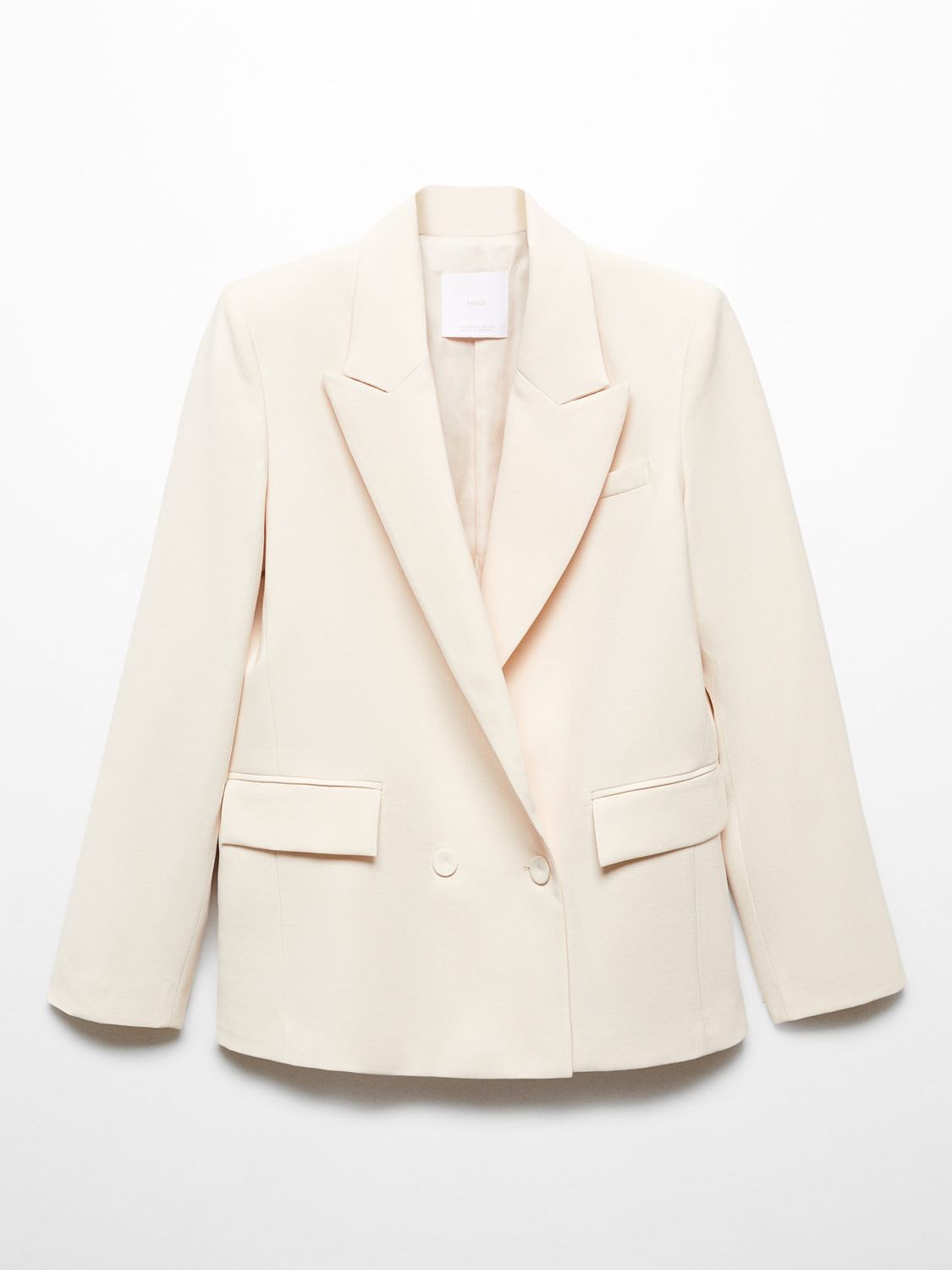 Mango Tempo Double Breasted Suit Blazer, Cream, M