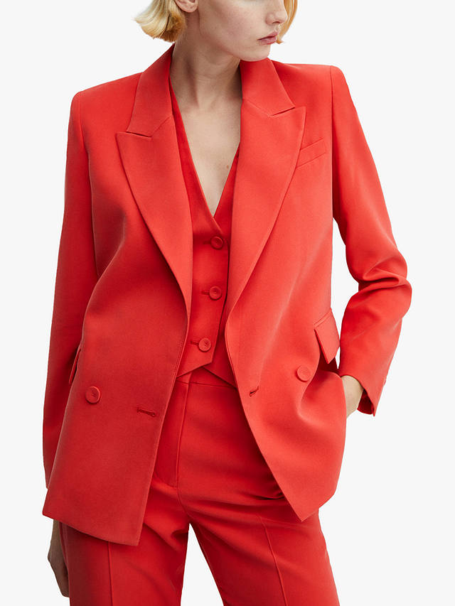 Mango Tempo Double Breasted Suit Blazer, Bright Red