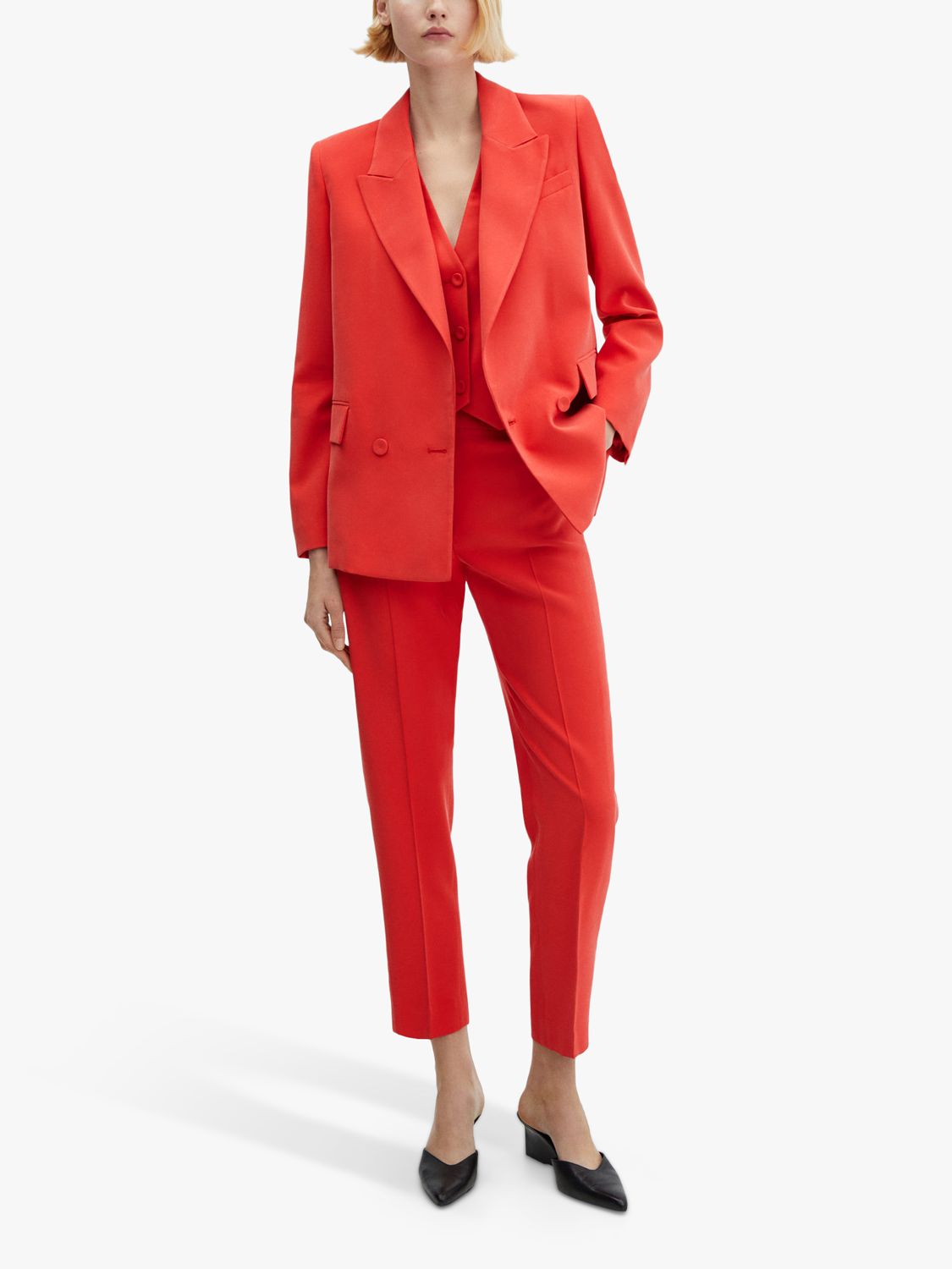 Mango Tempo Double Breasted Suit Blazer, Bright Red, XXS