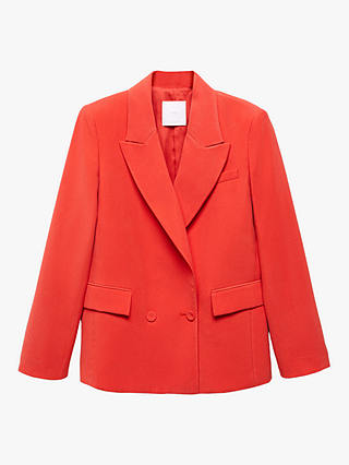 Mango Tempo Double Breasted Suit Blazer, Bright Red at John Lewis ...