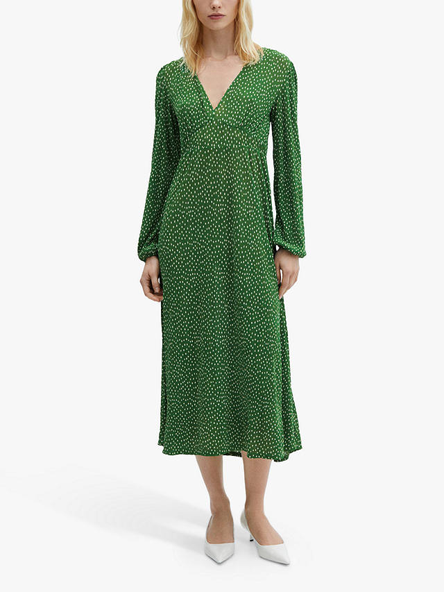 Mango Mar Spot Print Midi Dress, Green