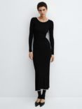 Mango Shadowin Contrast Trim Rib Knit Midi Dress, Black