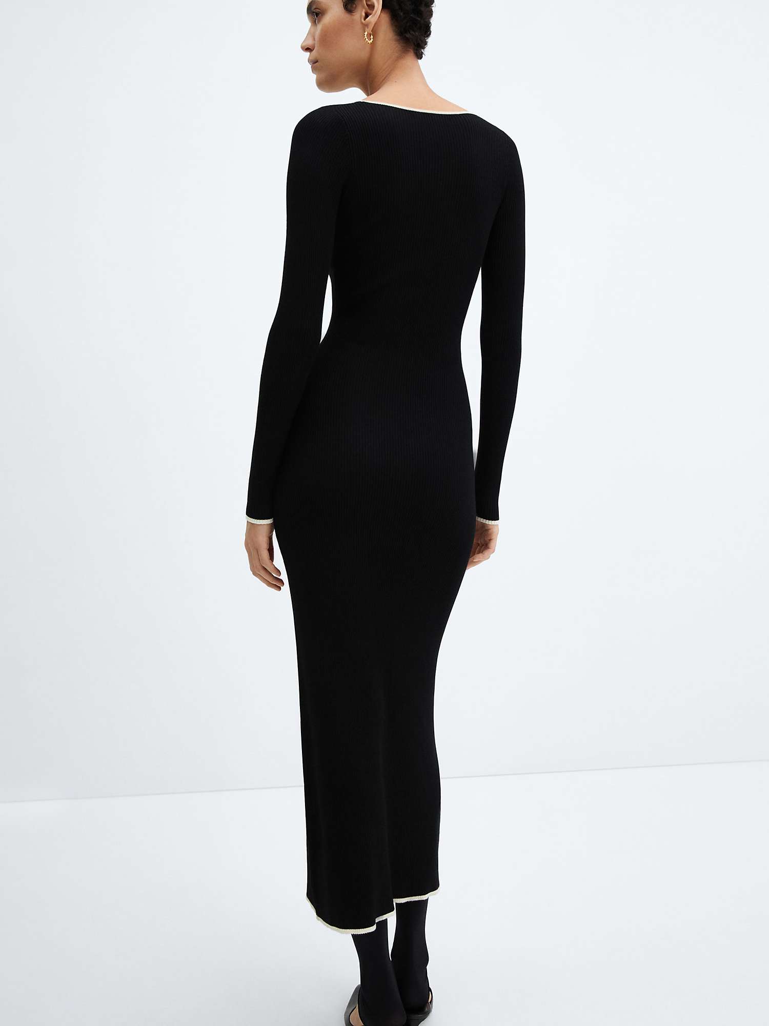 Buy Mango Shadowin Contrast Trim Rib Knit Midi Dress, Black Online at johnlewis.com