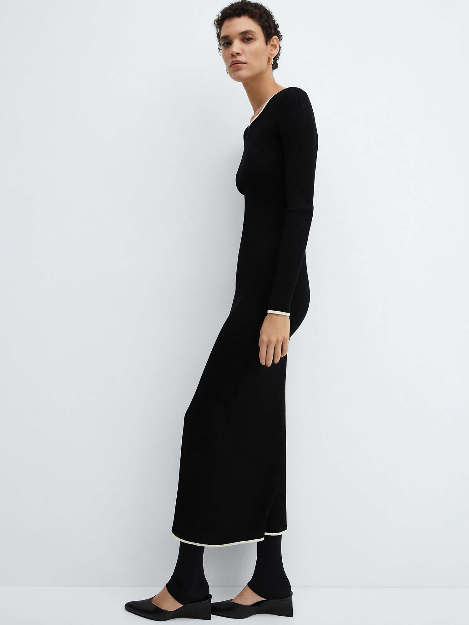 Buy Mango Shadowin Contrast Trim Rib Knit Midi Dress, Black Online at johnlewis.com