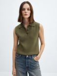 Mango Riccio Rib Knit Polo Collar Tank Top, Khaki