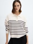 Mango Ricciove Collar Stripe Jumper, Cream/Navy