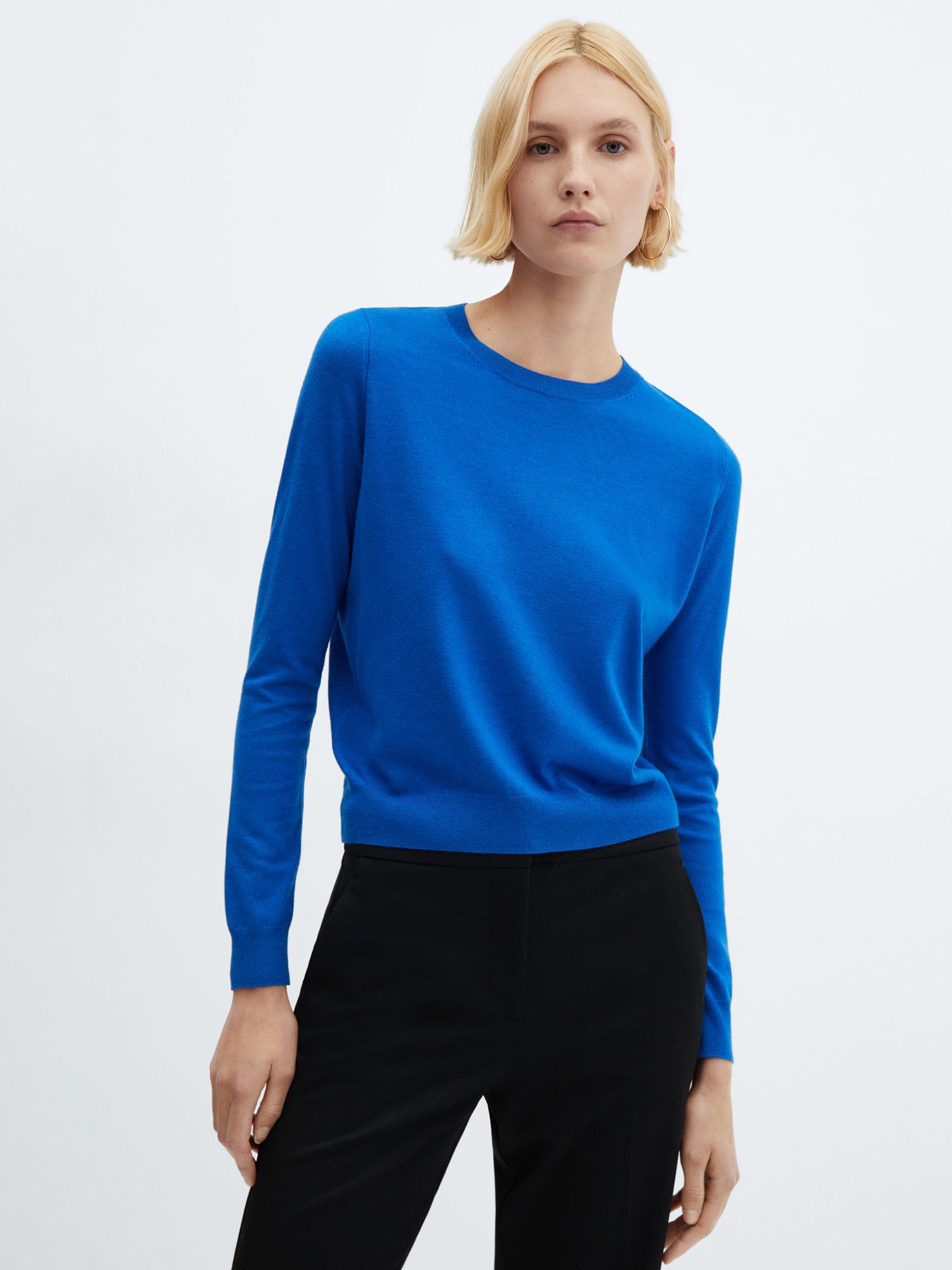 Mango Luka Fine Knit Jumper, Bright Blue at John Lewis & Partners