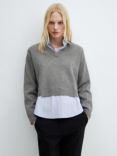 Mango Chiara Stripe Shirt Style Jumper, Dark Grey