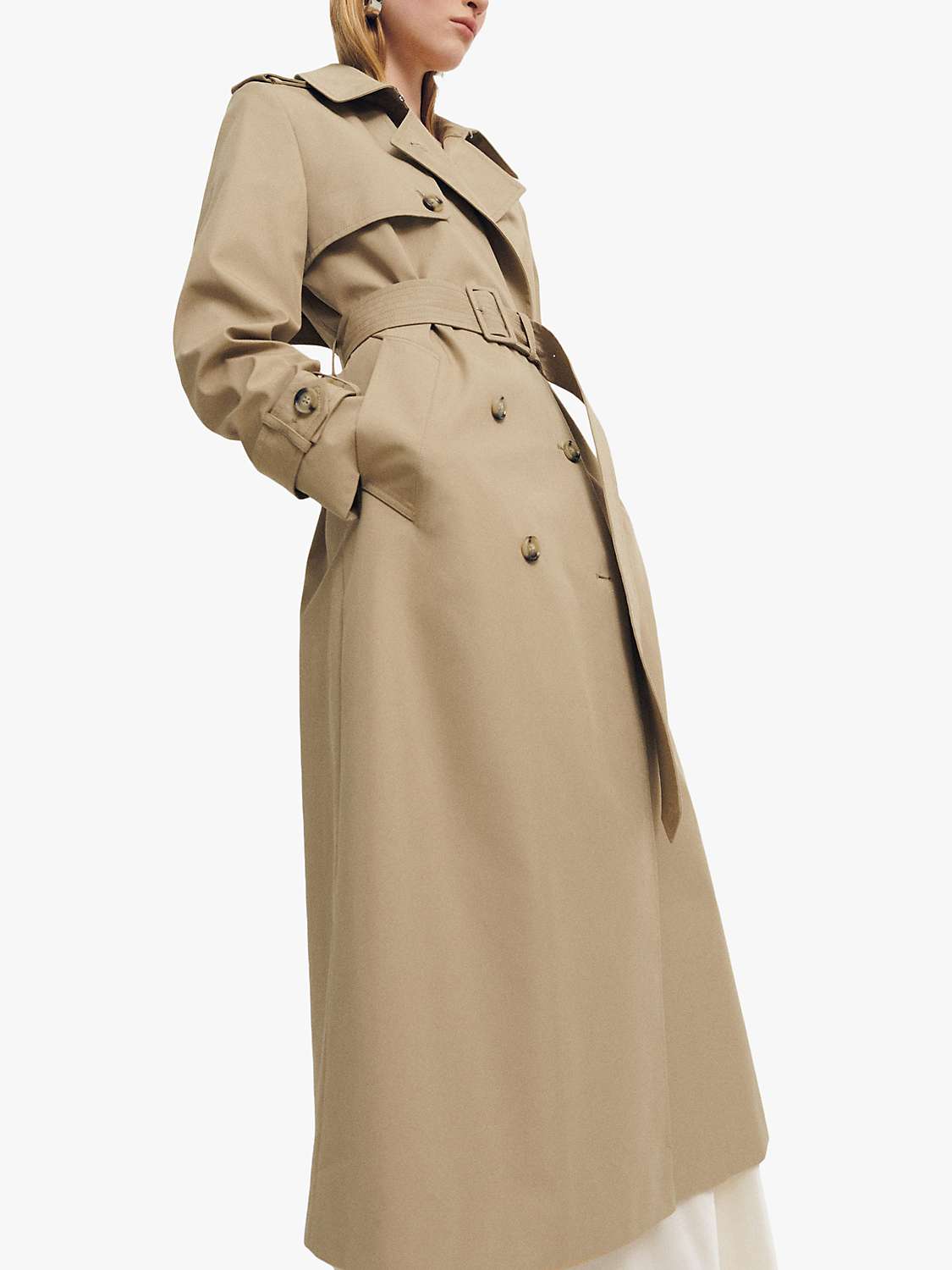 Buy Mango Eiffel Double Breasted Cotton Blend Trench Coat, Light Beige Online at johnlewis.com