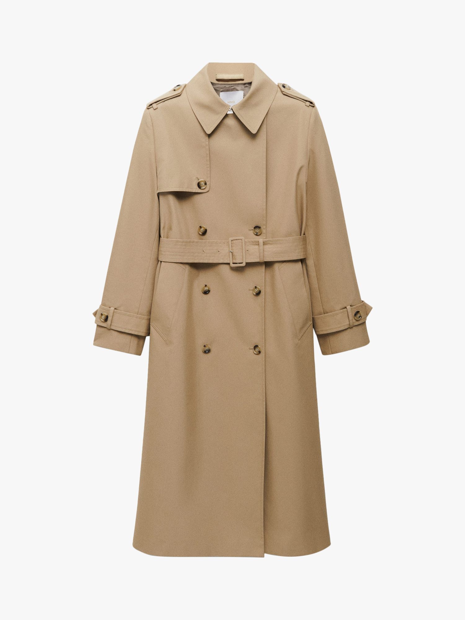Mango Eiffel Double Breasted Cotton Blend Trench Coat, Light Beige at ...