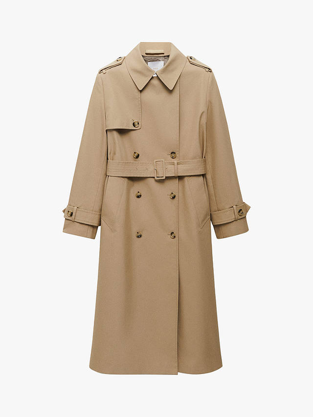 Mango Eiffel Double Breasted Cotton Blend Trench Coat, Light Beige