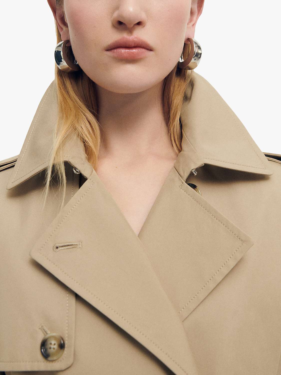 Buy Mango Eiffel Double Breasted Cotton Blend Trench Coat, Light Beige Online at johnlewis.com