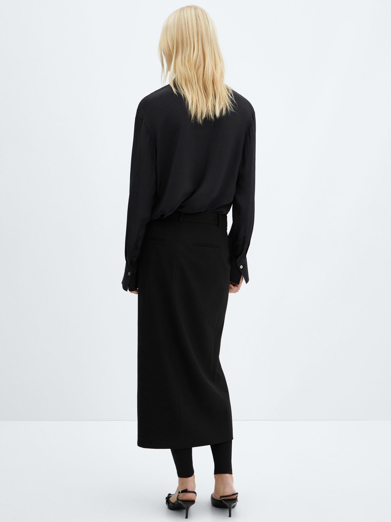 Mango Massima Satin Shirt, Black at John Lewis & Partners