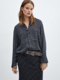 Mango Maria Wool Blend Oversize Check Shirt, Medium Blue