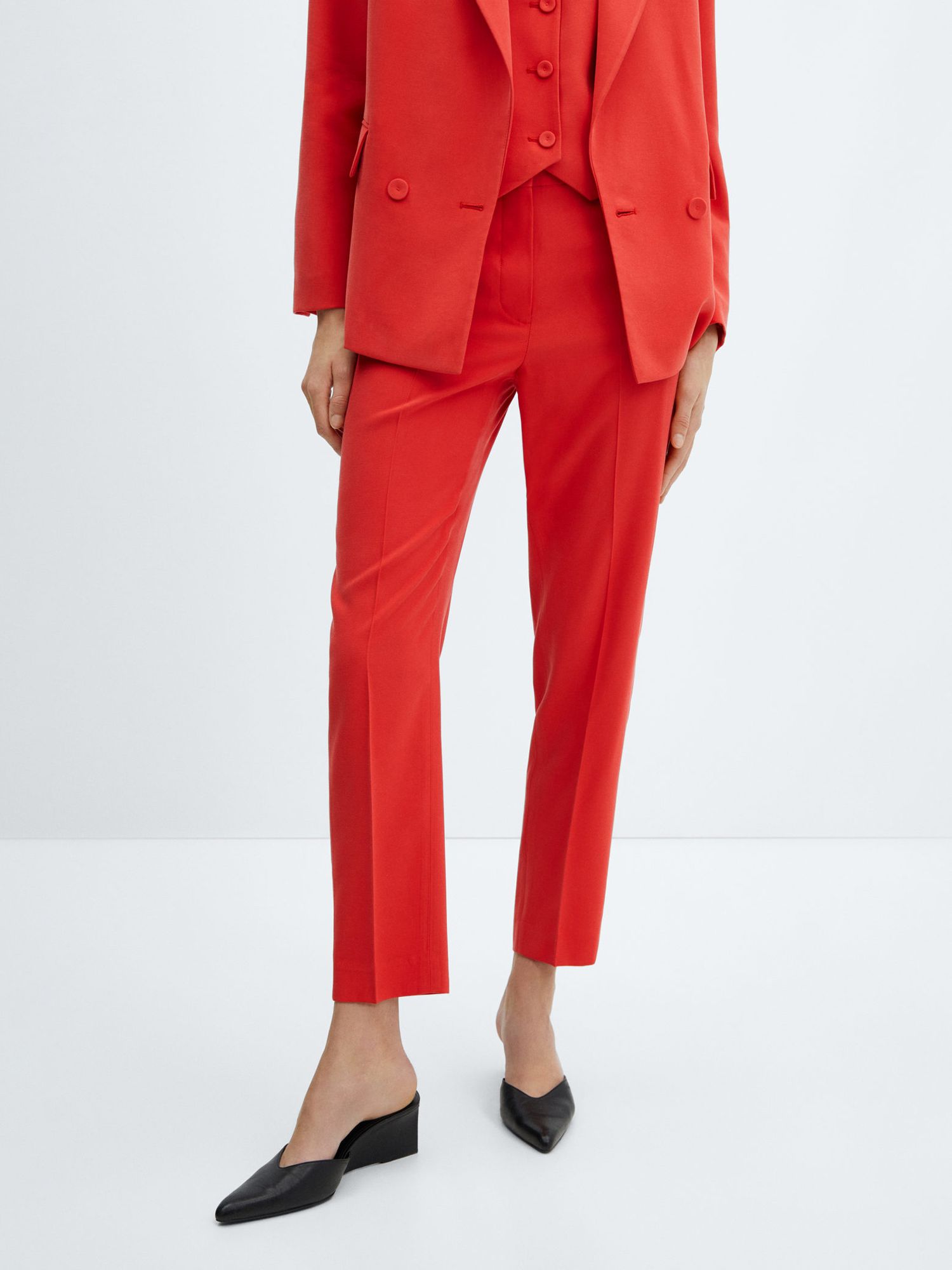 Mango Tempo Straight Suit Trousers, Bright Red, XXXXXL