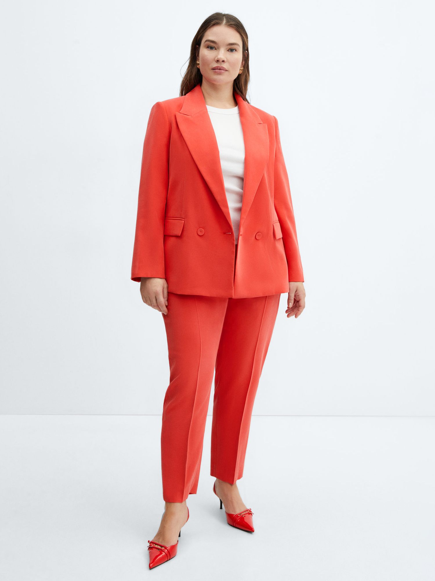 Mango Tempo Straight Suit Trousers, Bright Red, XXXXXL