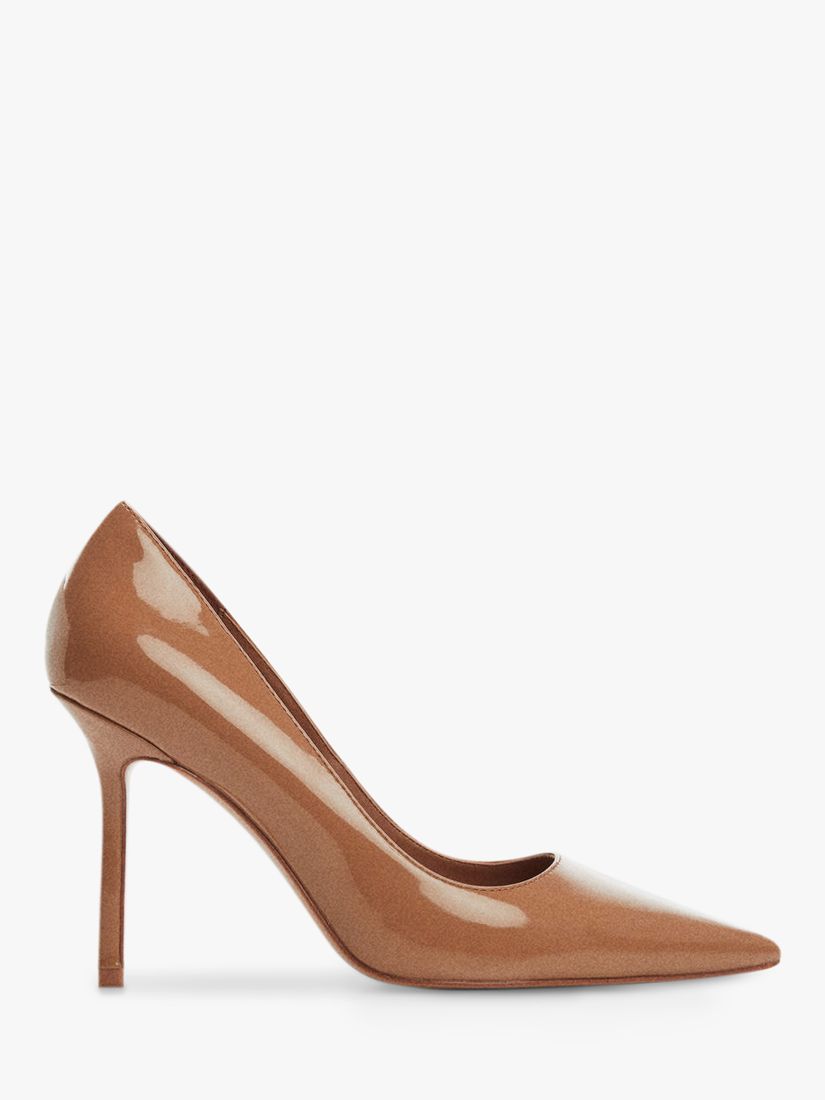 Mango Regina Patent Pointed High Heel Court Shoes , Medium Brown at ...