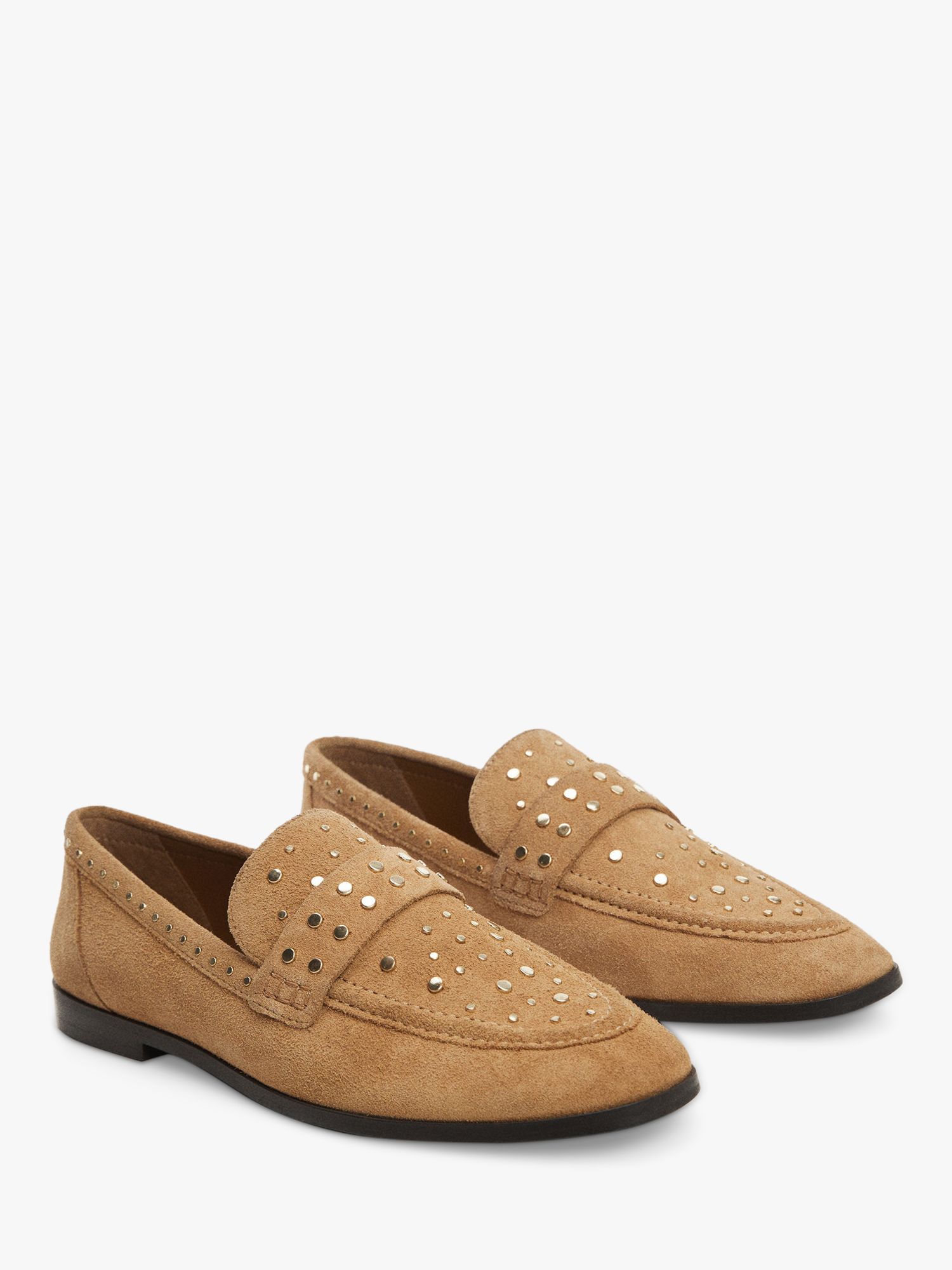 Mango Curro Studded Suede Loafers, Brown, 3