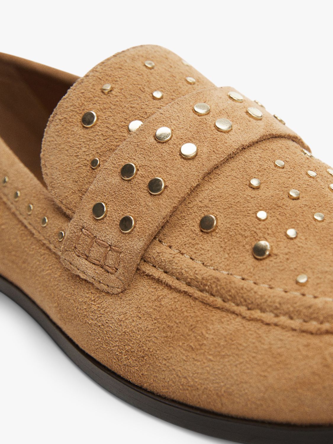 Mango Curro Studded Suede Loafers, Brown, 3