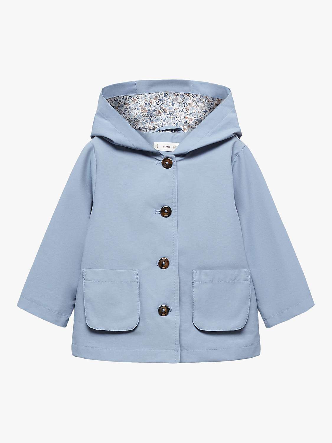 Buy Mango Baby Grace Button Through Hooded Jacket, Medium Blue Online at johnlewis.com