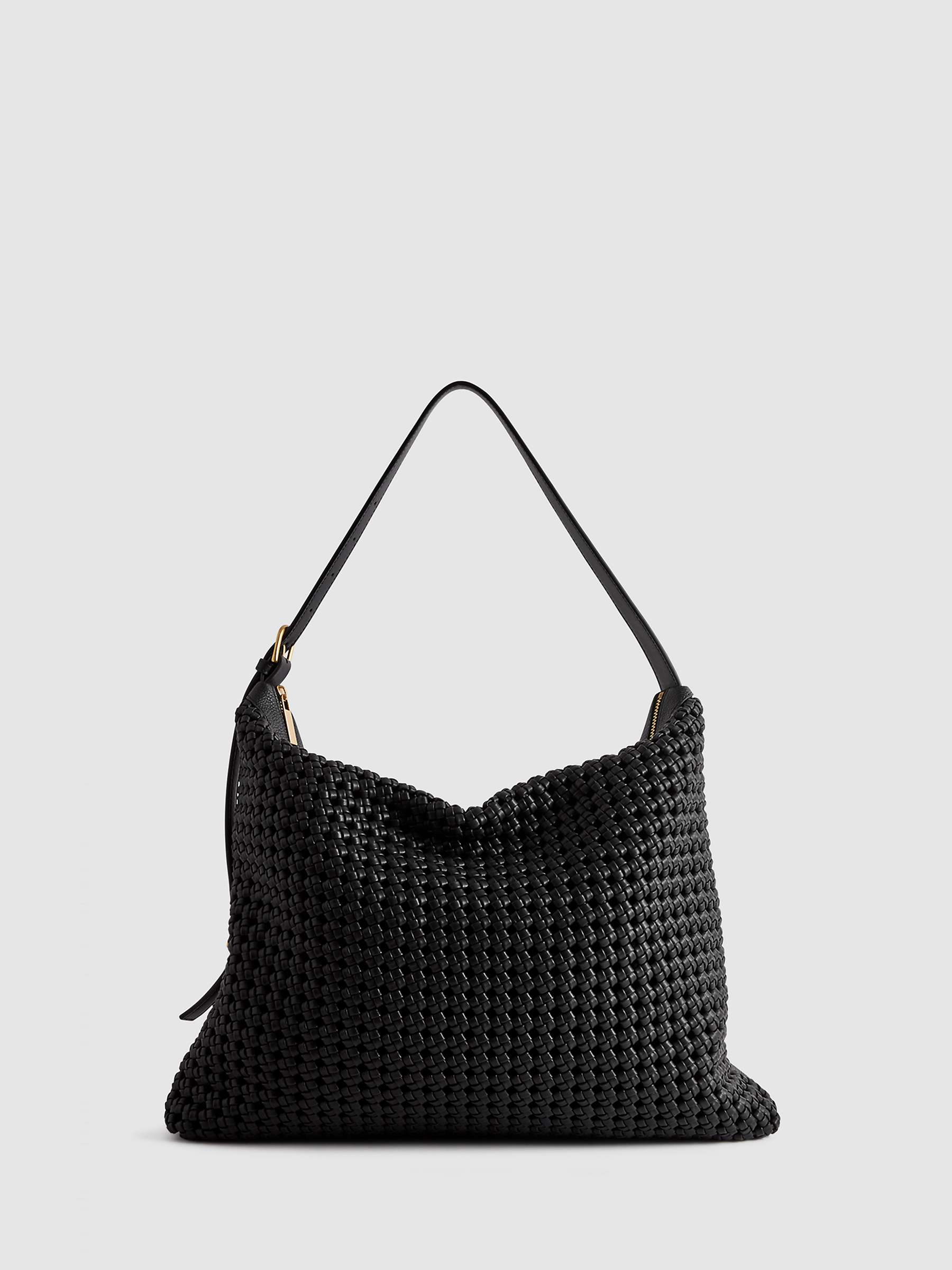 Buy Reiss Vigo Woven Leather Tote Bag, Black Online at johnlewis.com