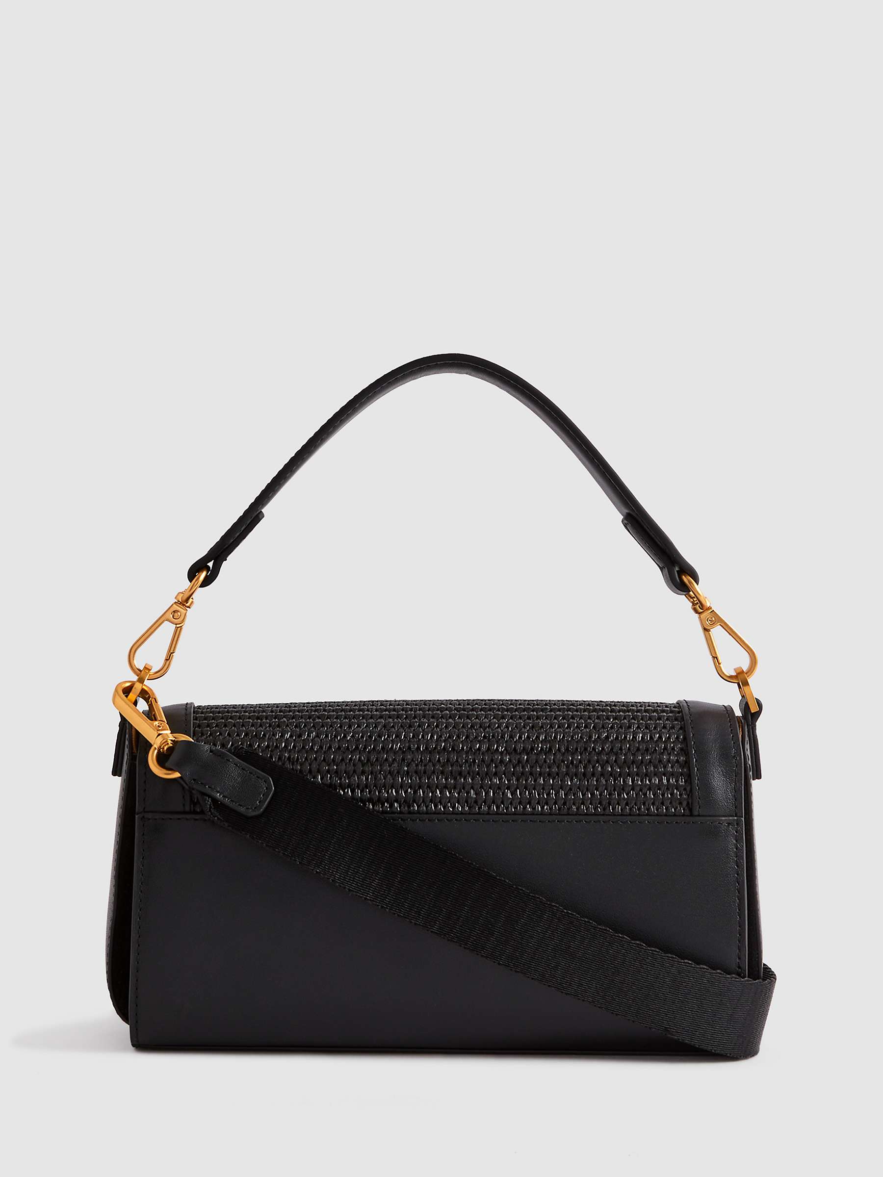 Buy Reiss Ivy Leather & Raffia Baguette Bag, Black Online at johnlewis.com