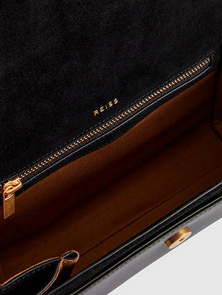 Reiss Ivy Leather & Raffia Baguette Bag, Black