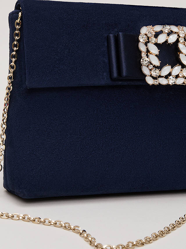 Phase Eight Suede Embellished Trim Clutch Bag, Navy