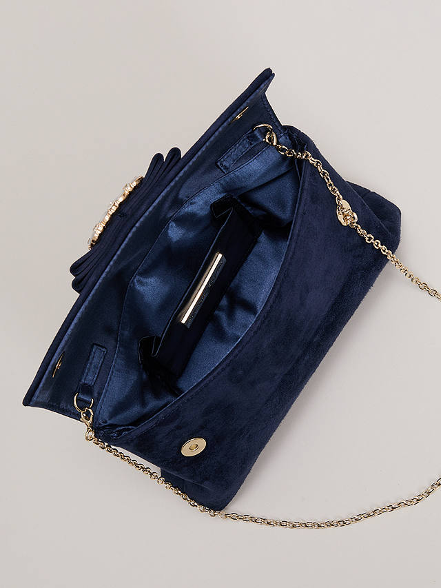 Phase Eight Suede Embellished Trim Clutch Bag, Navy