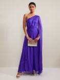 Phase Eight Darby One Shoulder Silk Maxi Dress, Purple