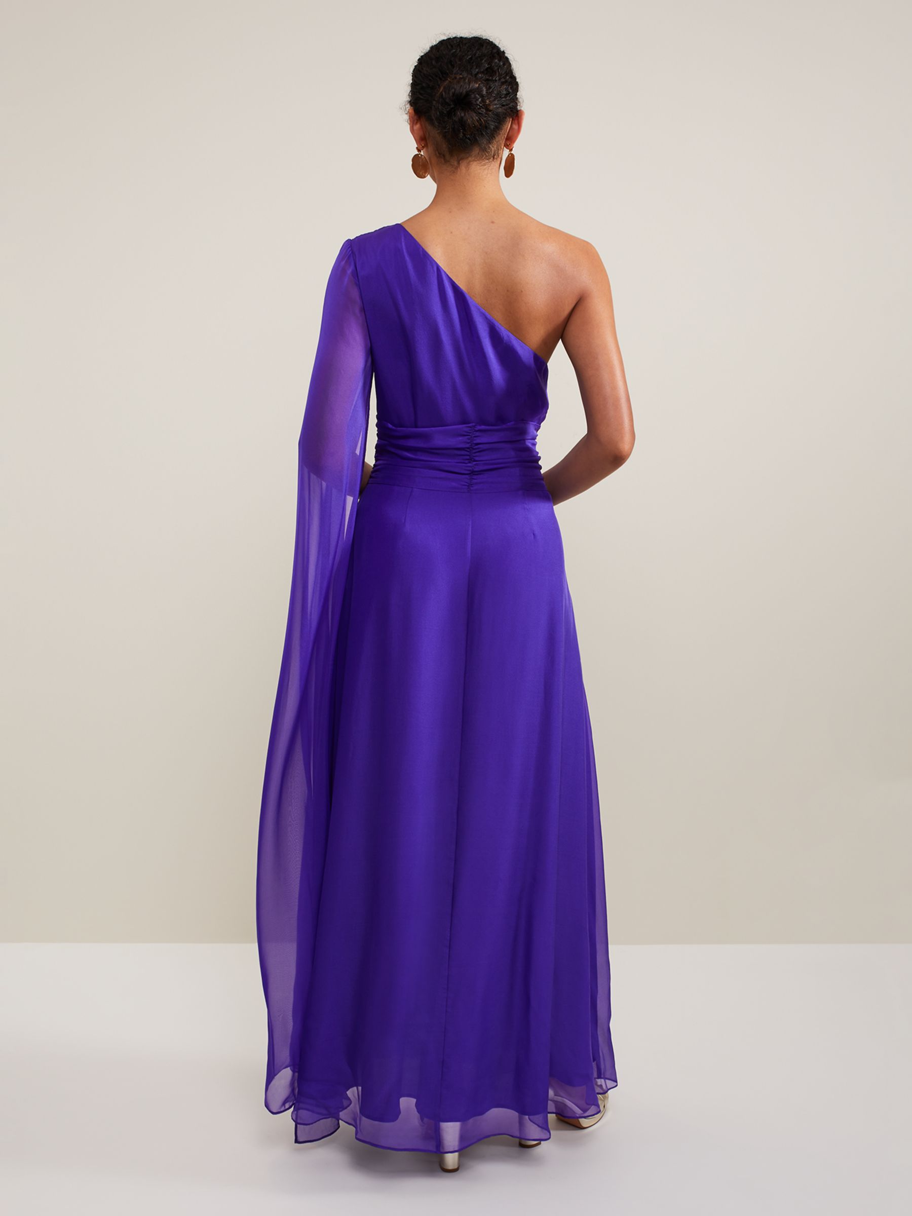 Phase Eight Darby One Shoulder Silk Maxi Dress, Purple, 6