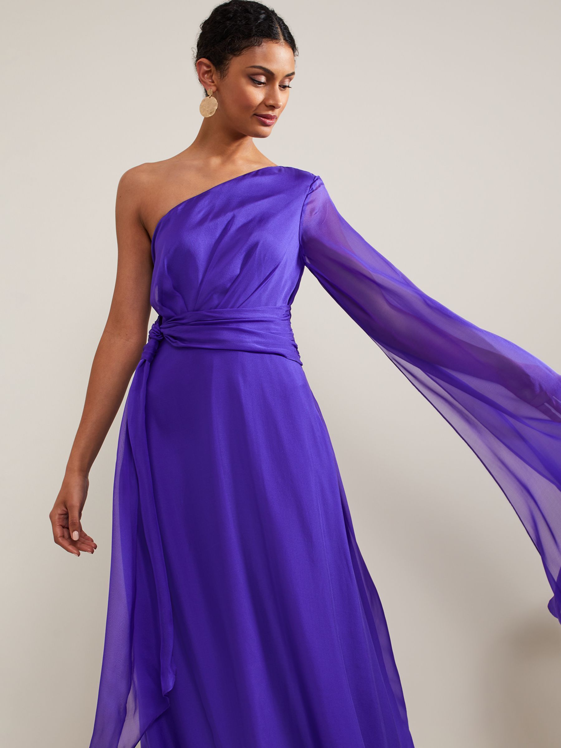 Phase Eight Darby One Shoulder Silk Maxi Dress, Purple, 6