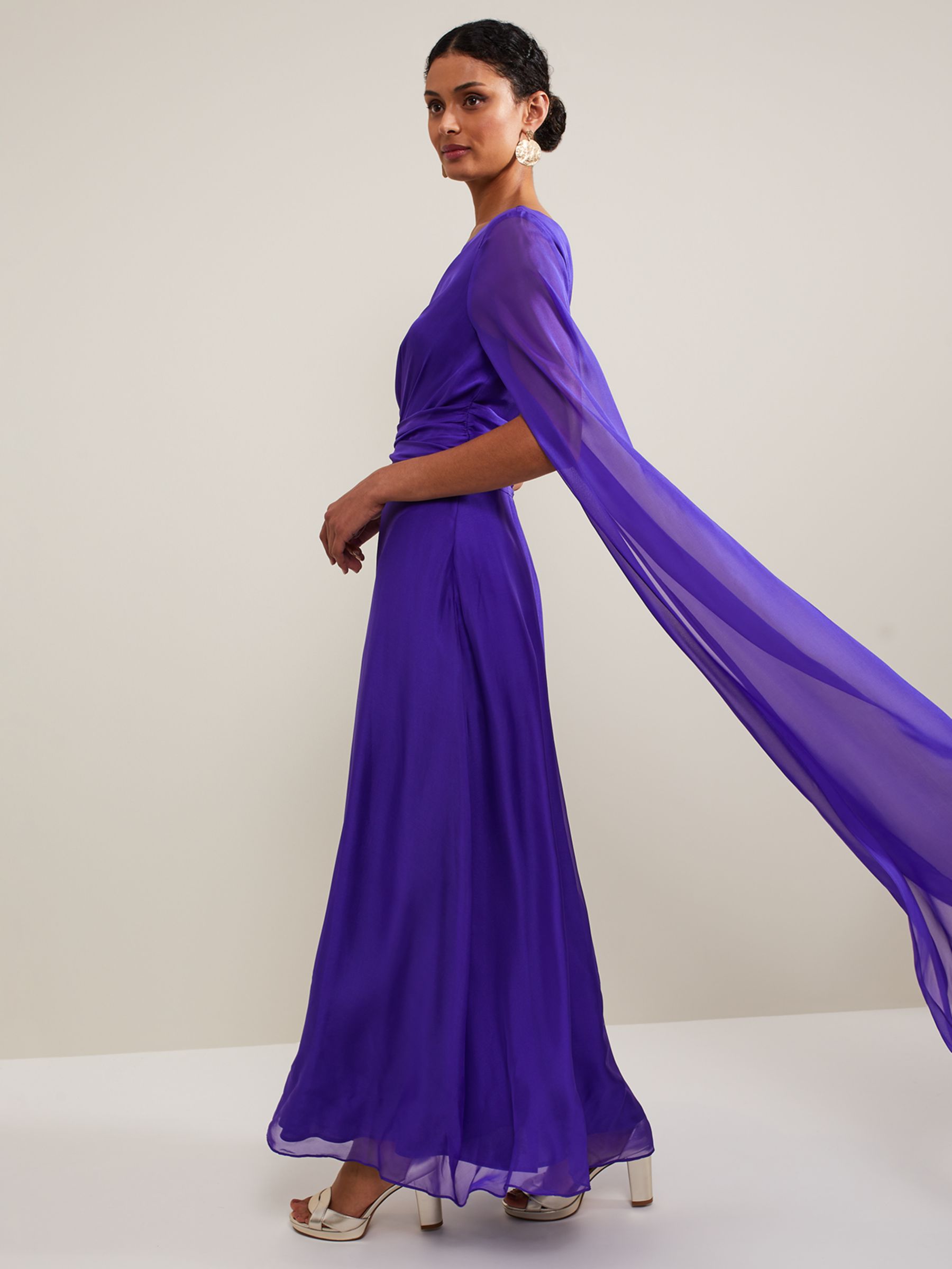 Phase Eight Darby One Shoulder Silk Maxi Dress, Purple, 6