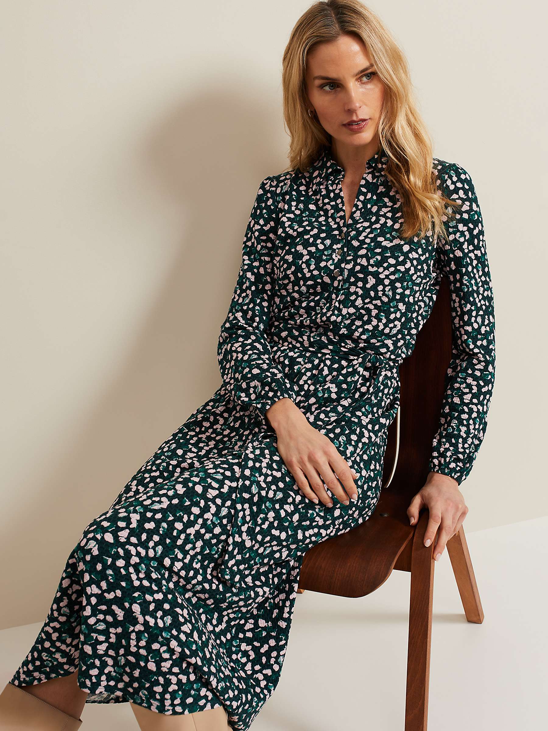 Buy Phase Eight Loretta Shirt Midi Dress, Green/Multi Online at johnlewis.com