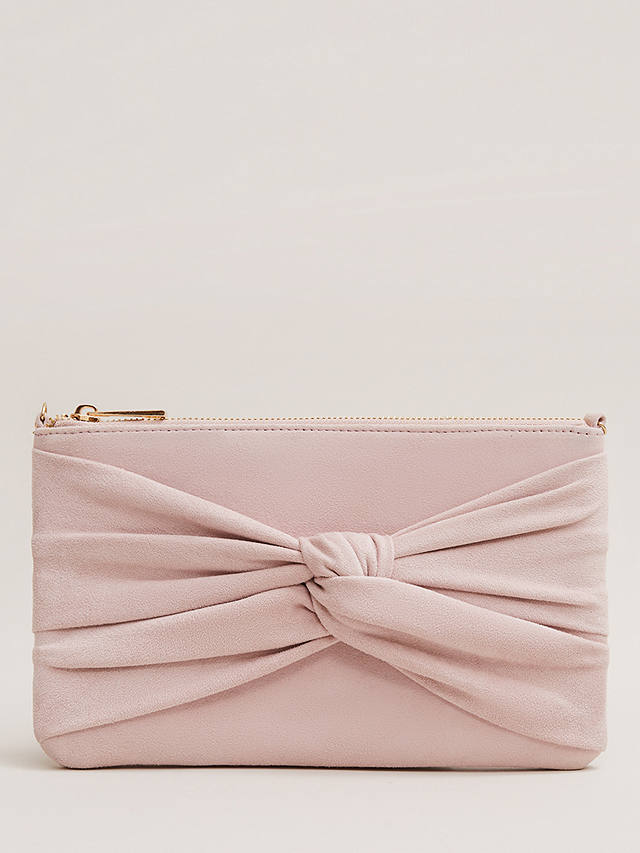 Phase Eight Suede Knot Front Clutch, Pale Pink