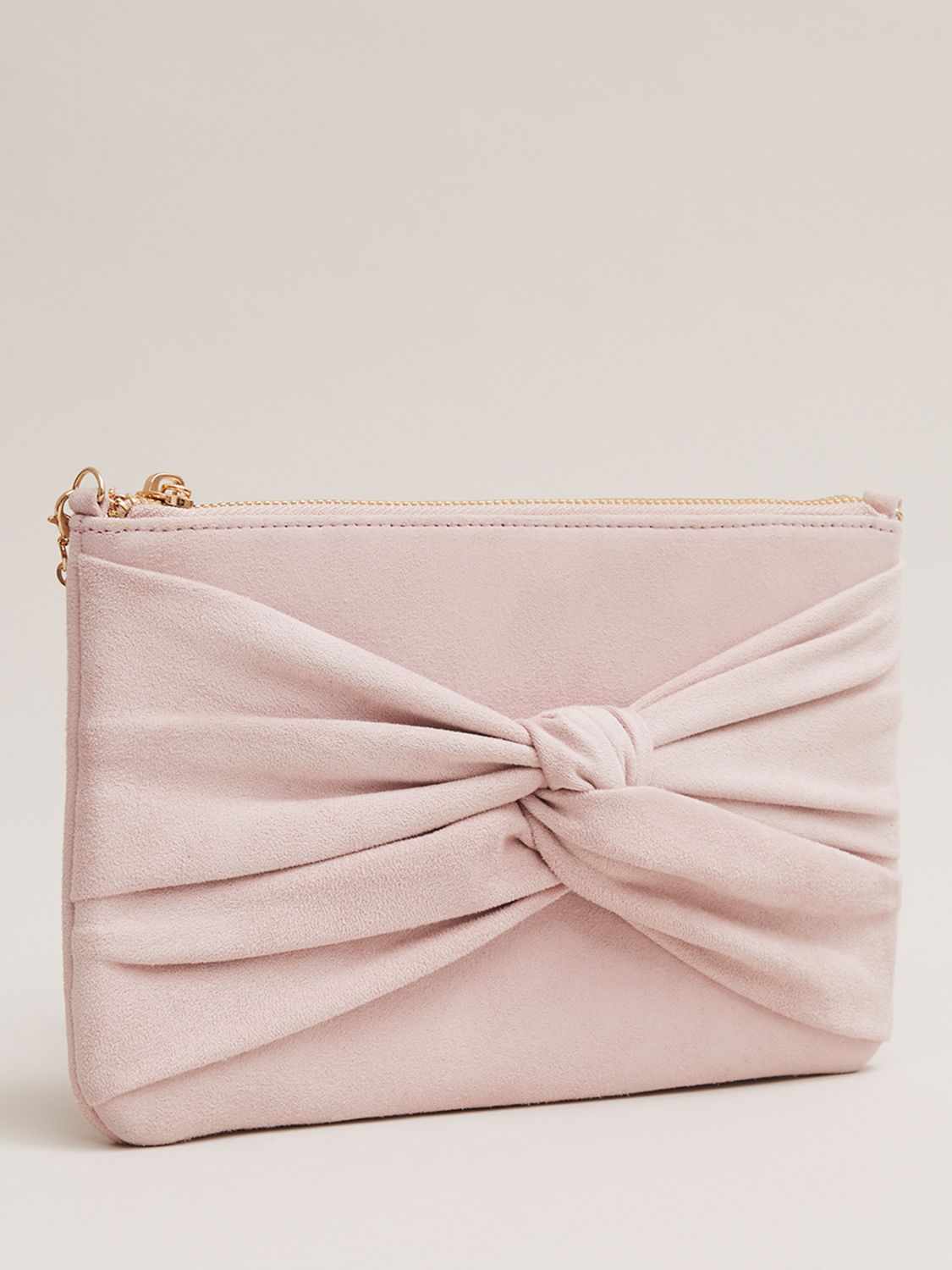 Phase Eight Suede Knot Front Clutch, Pale Pink, One Size