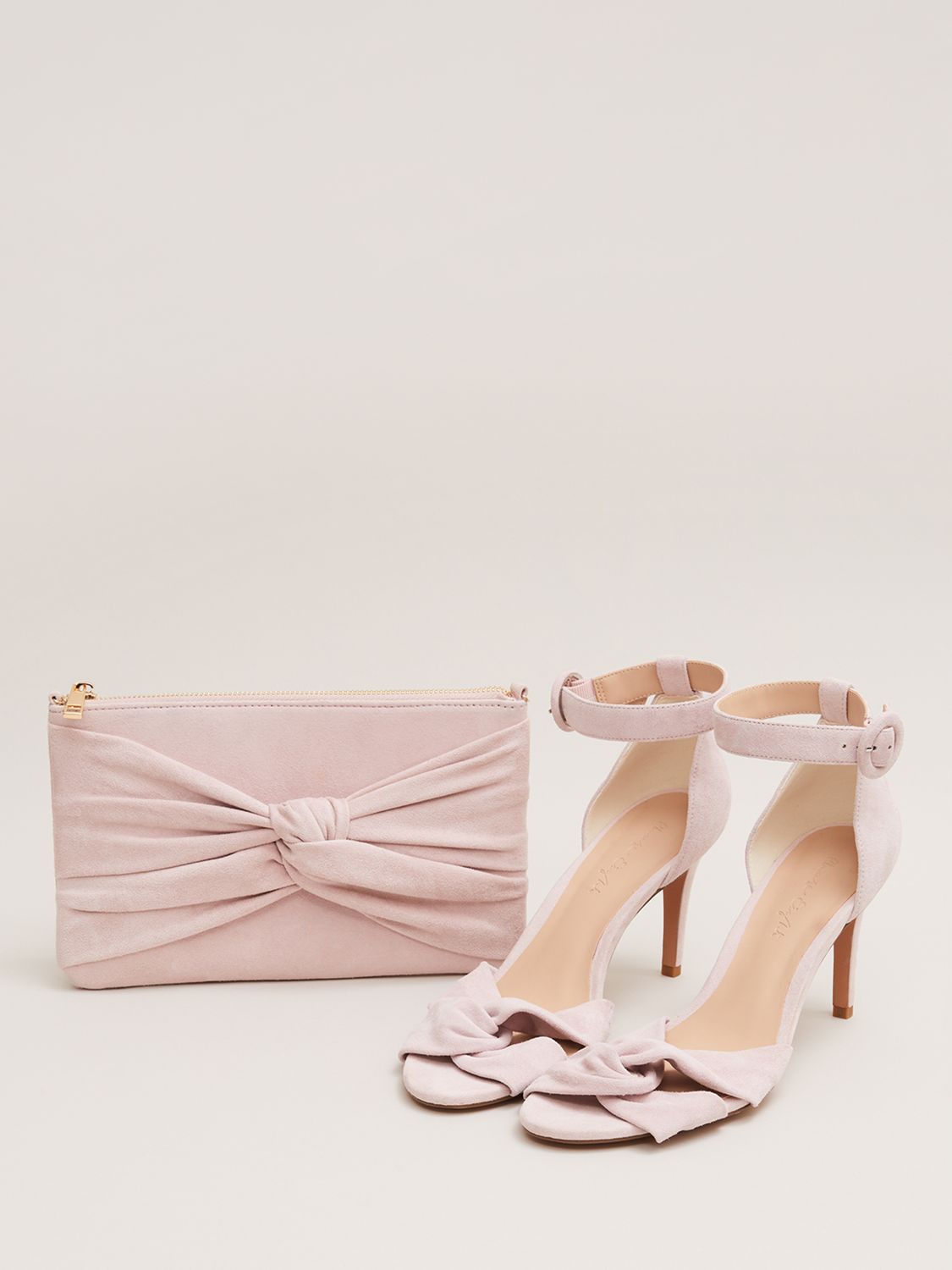 Phase Eight Suede Knot Front Clutch, Pale Pink, One Size