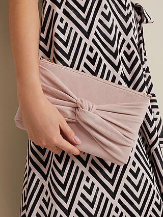Phase Eight Suede Knot Front Clutch, Pale Pink