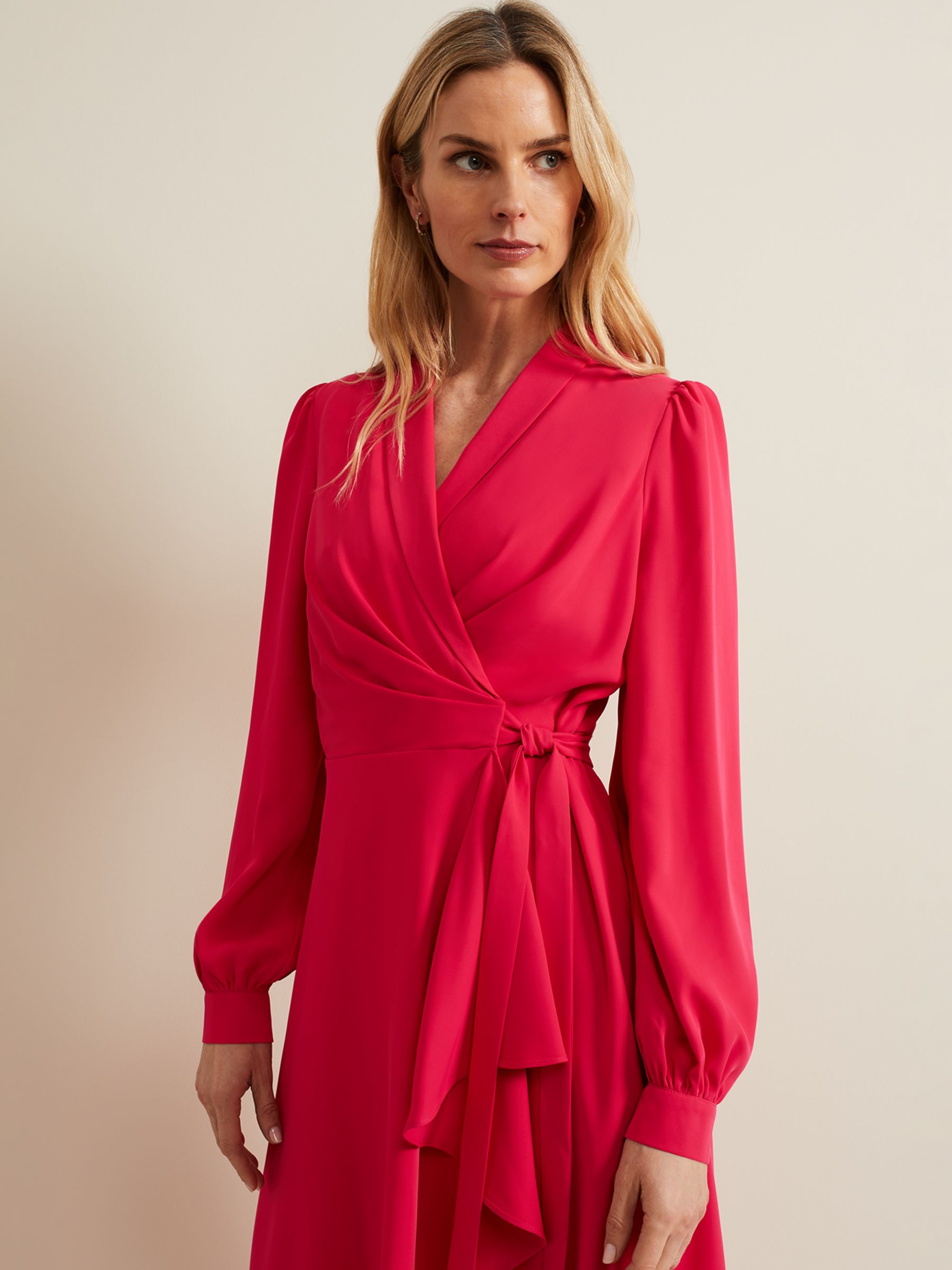 Phase Eight Philippa Midi Wrap Dress, Pink, 6