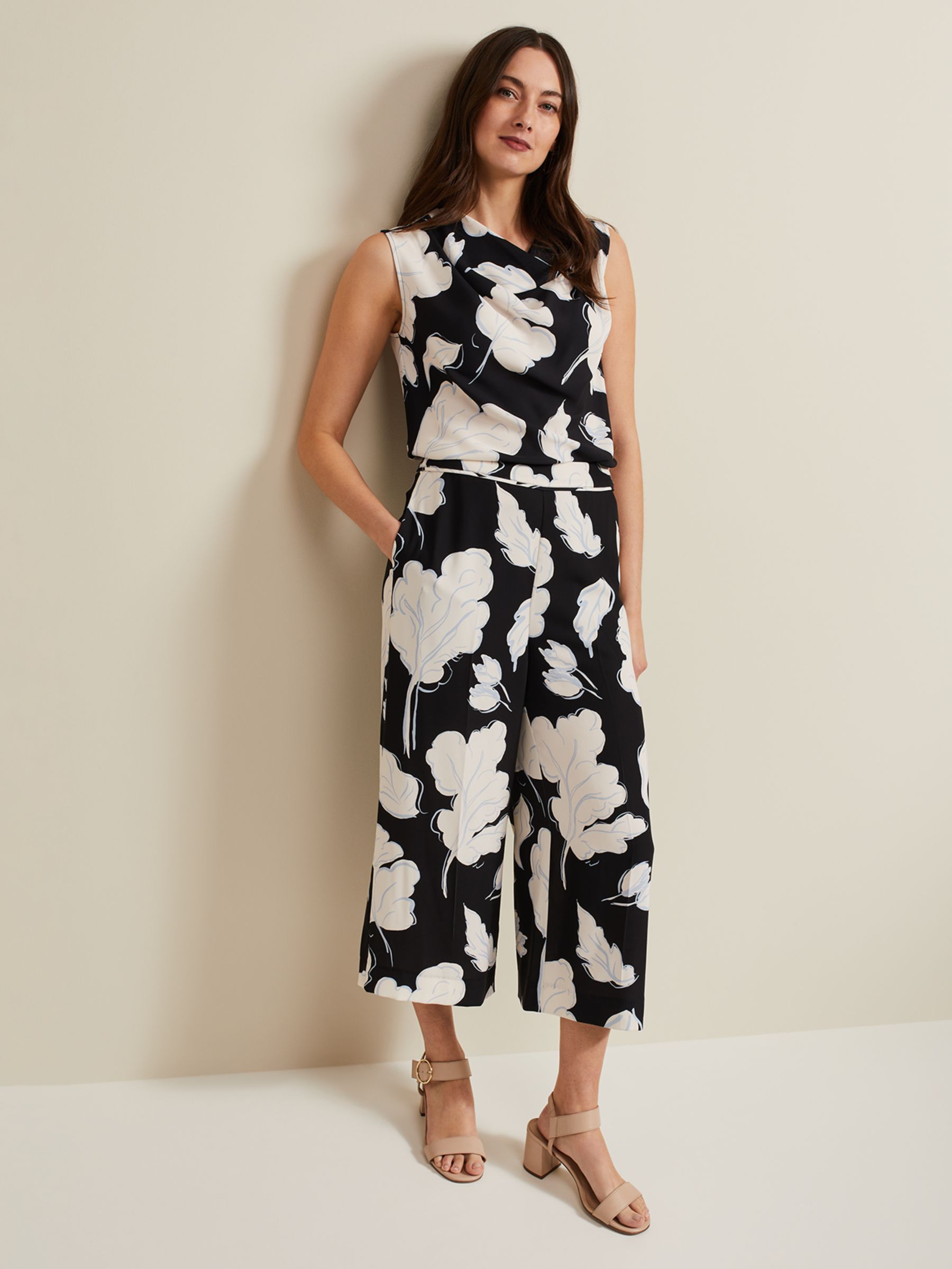 Buy Phase Eight Noelle Leaf Print Culottes, Navy/Multi Online at johnlewis.com